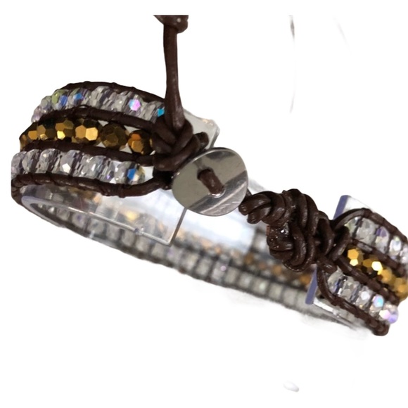 NWT Leather & Bead Bracelet boho adjustable length - Picture 2 of 7